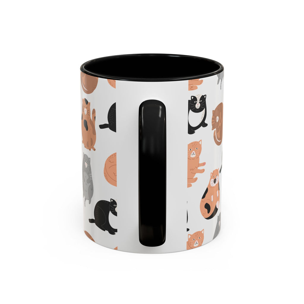 Cute Cat Pattern Accent Coffee Mug — Calico & Tuxedo Cat Illustration (11oz)