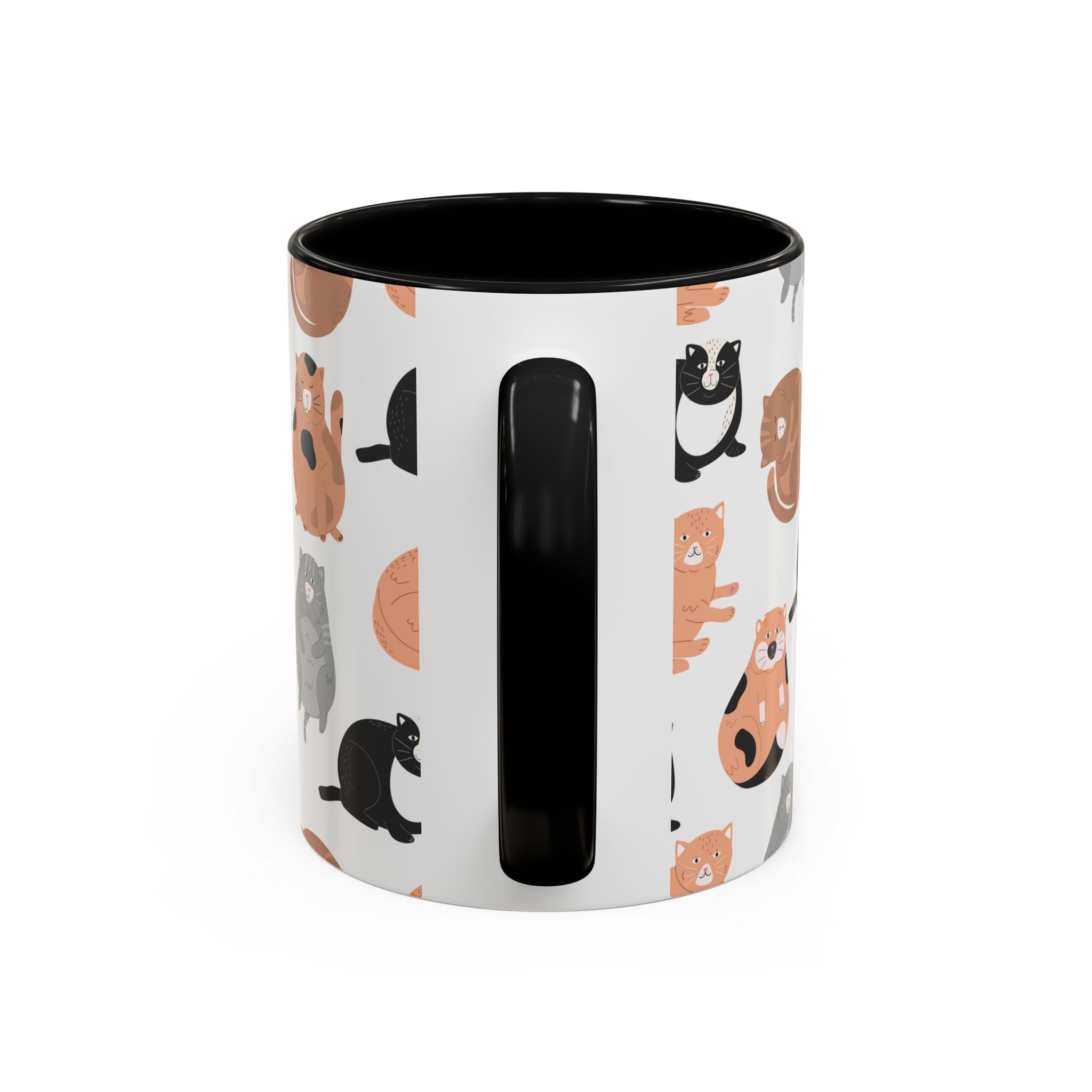Cute Cat Pattern Accent Coffee Mug — Calico & Tuxedo Cat Illustration (11oz)