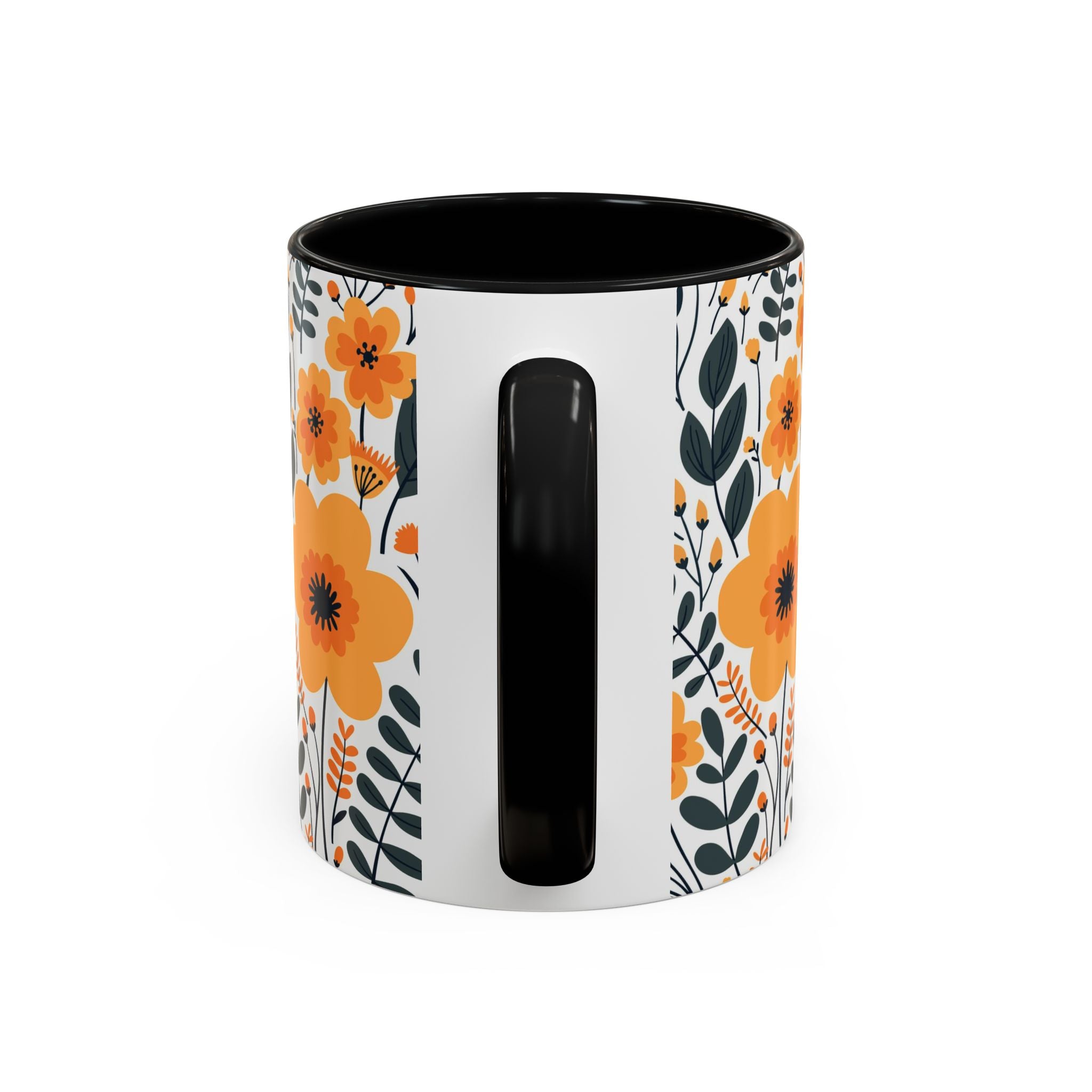 Floral Orange Accent Coffee Mug — Vintage Botanical Pattern (11oz)