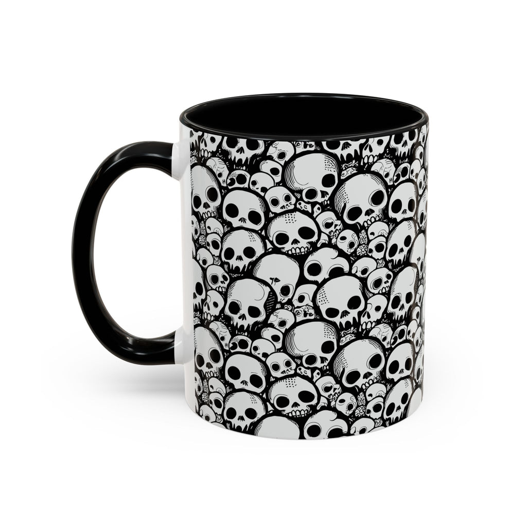 Skull Pattern Accent Coffee Mug – Black Gothic Skull Design (11oz)