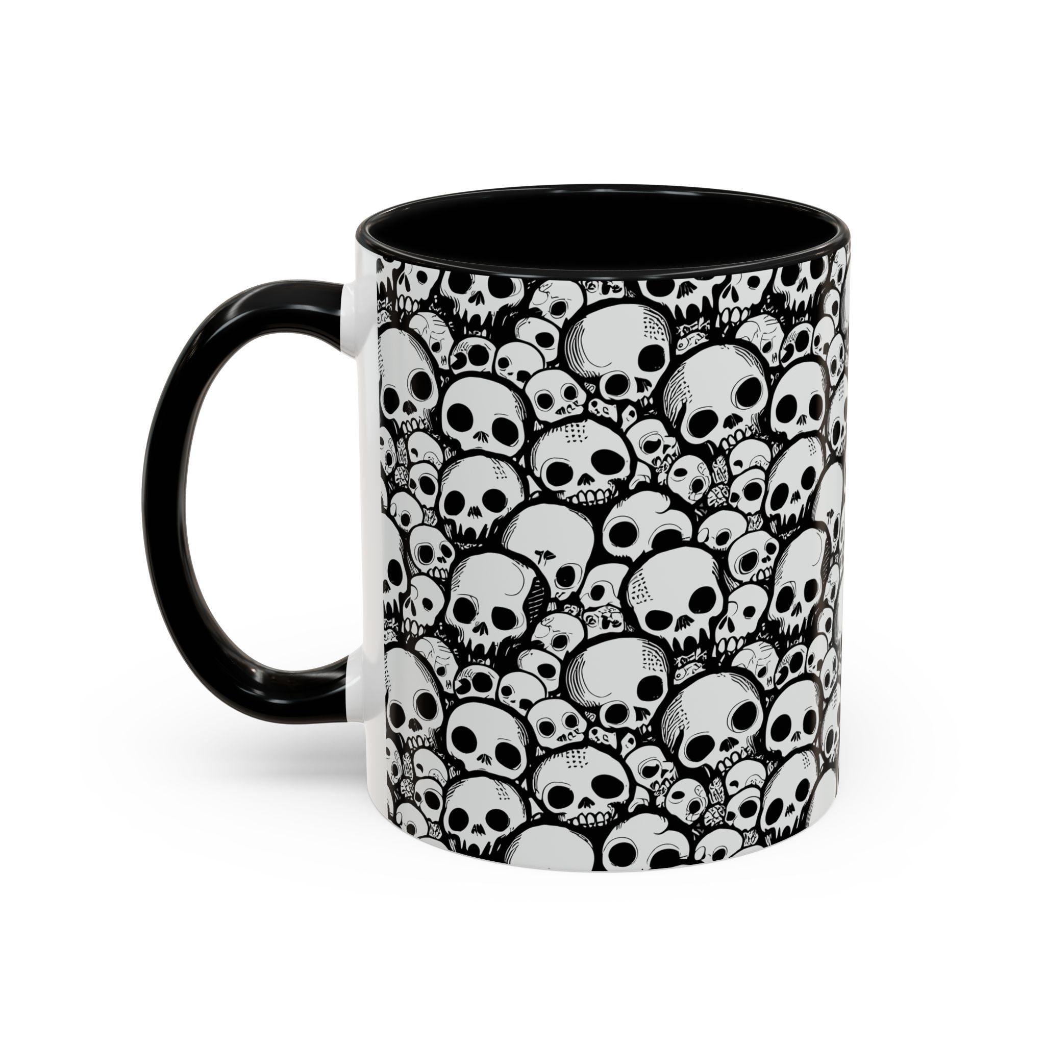 Skull Pattern Accent Coffee Mug – Black Gothic Skull Design (11oz)