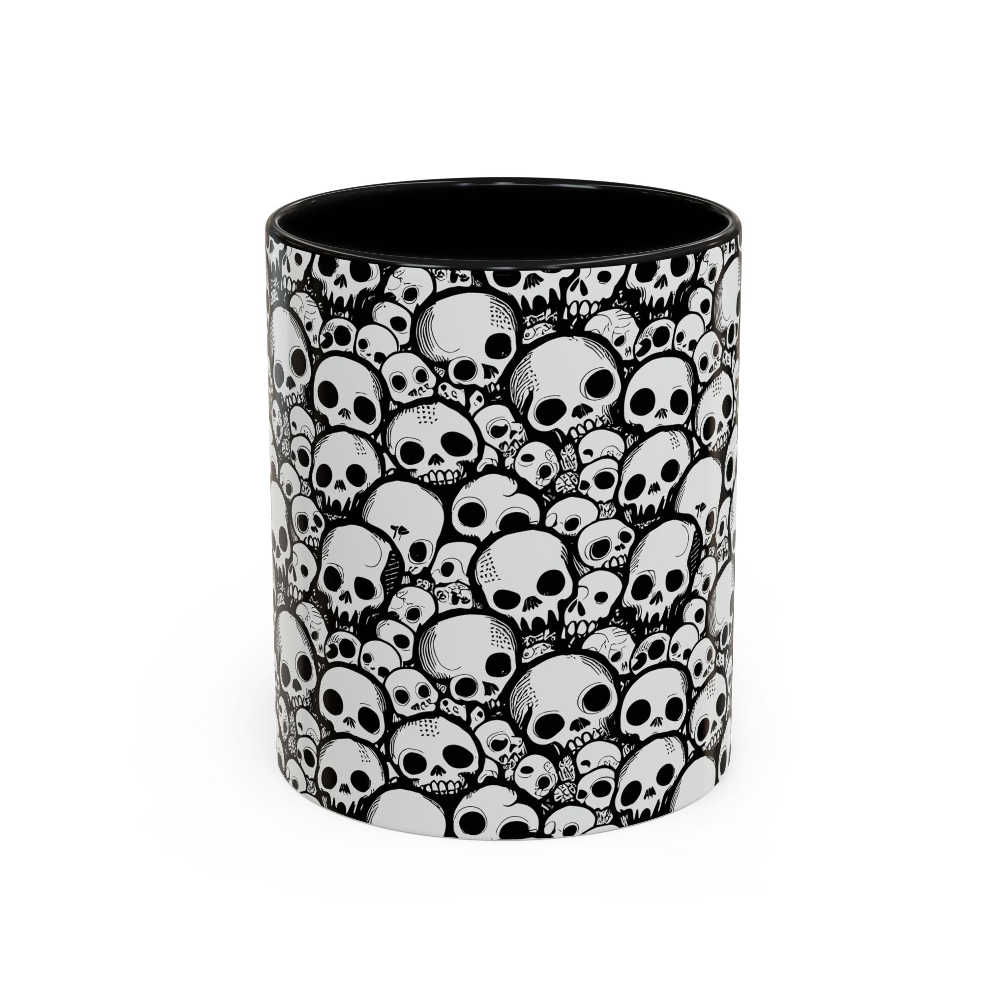 Skull Pattern Accent Coffee Mug – Black Gothic Skull Design (11oz)