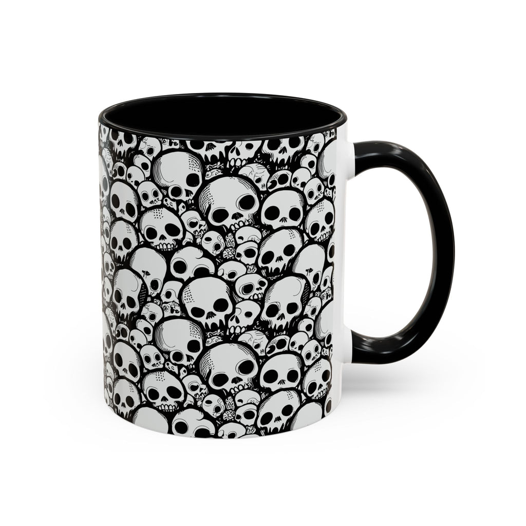 Skull Pattern Accent Coffee Mug – Black Gothic Skull Design (11oz)