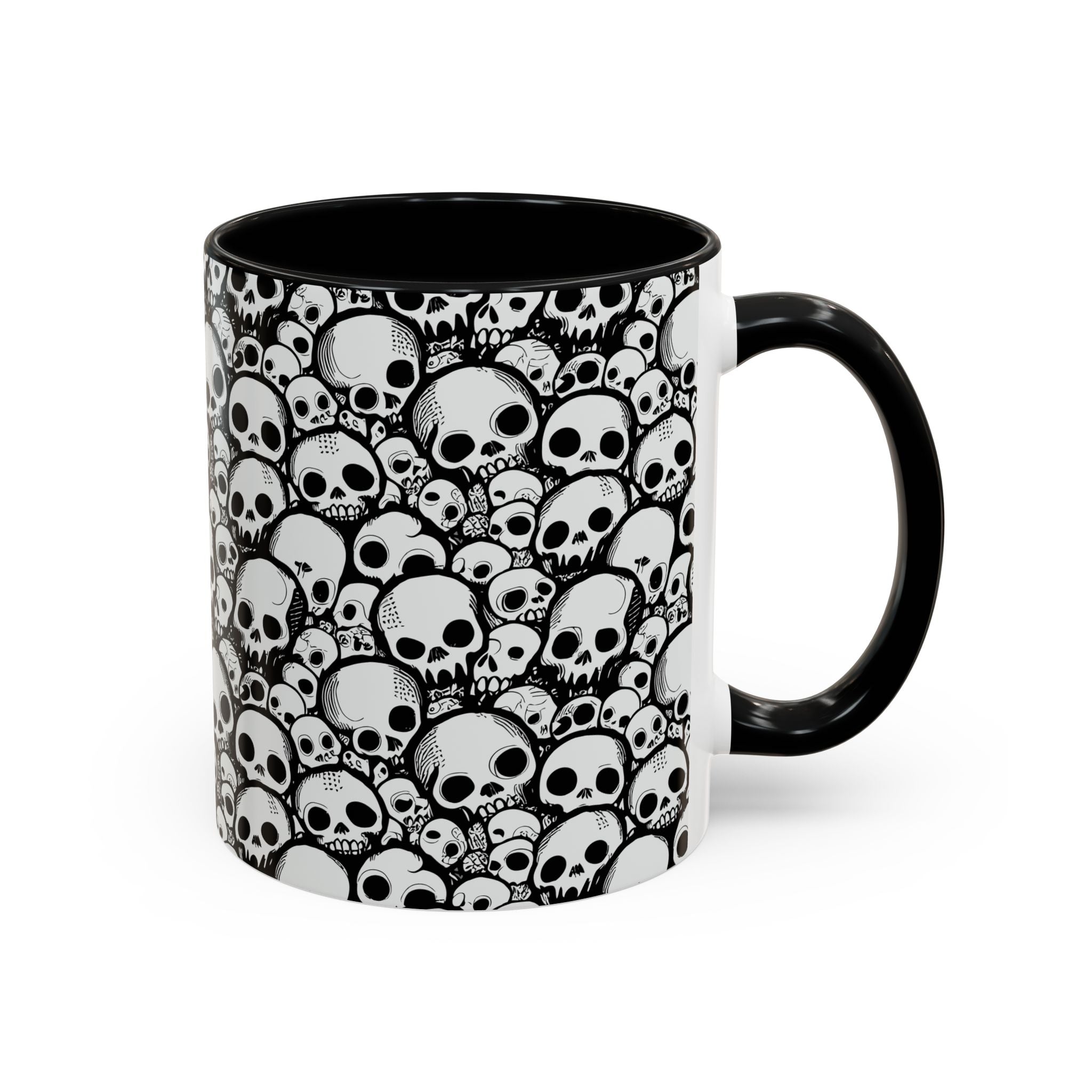 Skull Pattern Accent Coffee Mug – Black Gothic Skull Design (11oz)