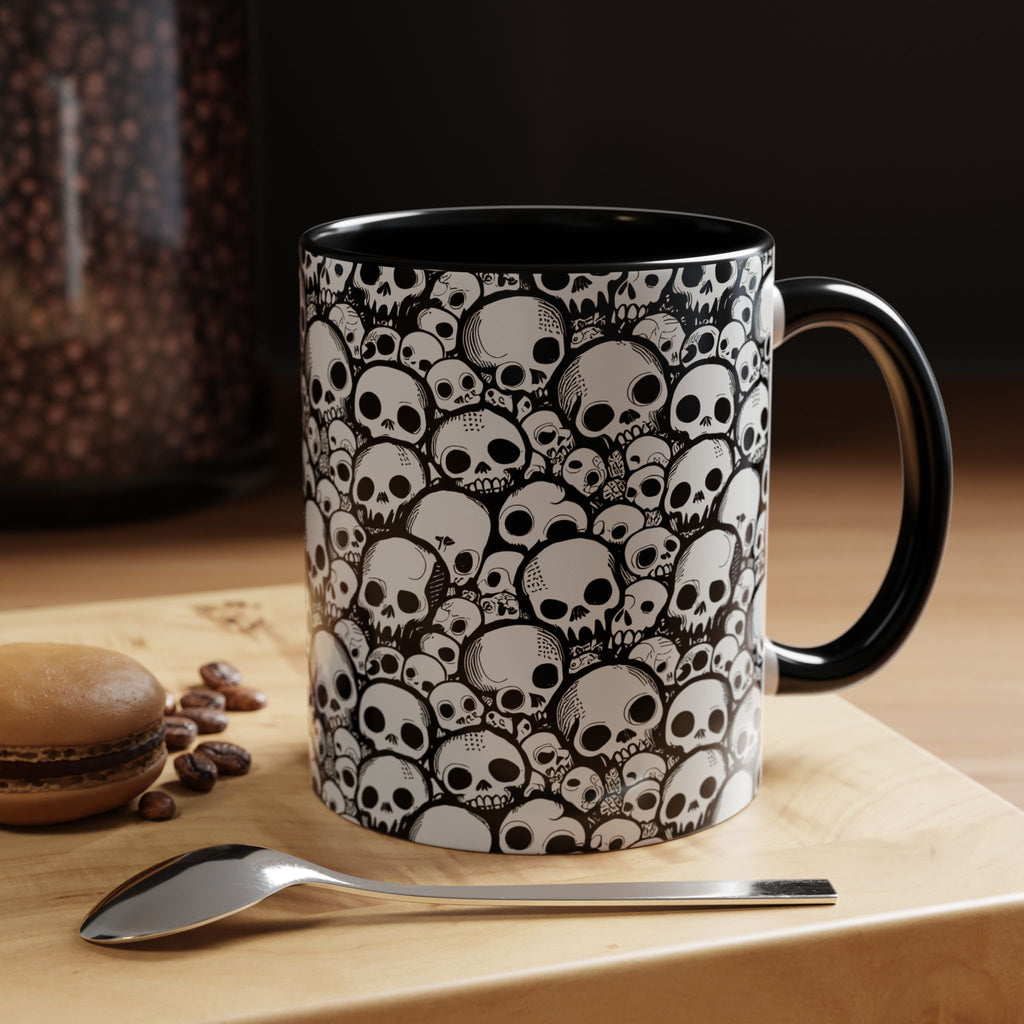 Skull Pattern Accent Coffee Mug – Black Gothic Skull Design (11oz)